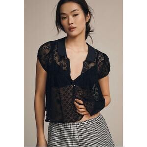 NWT Anthropologie Maeve Short Sleeve Sheer Lace Babydoll Blouse